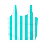 Vertical Stripes - White and Bright Turquoise Full Print Recycle Bag (M)