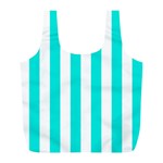 Vertical Stripes - White and Bright Turquoise Full Print Recycle Bag (L)