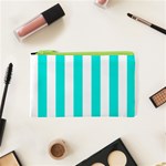 Vertical Stripes - White and Bright Turquoise Canvas Cosmetic Bag (XS)