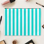 Vertical Stripes - White and Bright Turquoise Cosmetic Bag (XL)