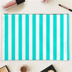 Vertical Stripes - White and Bright Turquoise Cosmetic Bag (XXL)