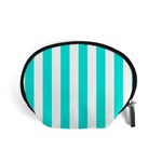Vertical Stripes - White and Bright Turquoise Accessory Pouch (Small)