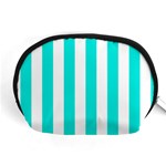 Vertical Stripes - White and Bright Turquoise Accessory Pouch (Medium)