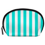 Vertical Stripes - White and Bright Turquoise Accessory Pouch (Large)