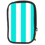 Vertical Stripes - White and Bright Turquoise Compact Camera Leather Case