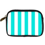 Vertical Stripes - White and Bright Turquoise Digital Camera Leather Case
