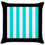 Vertical Stripes - White and Bright Turquoise Throw Pillow Case (Black)