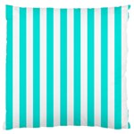 Vertical Stripes - White and Bright Turquoise Large Cushion Case (One Side)