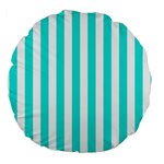 Vertical Stripes - White and Bright Turquoise Large 18  Premium Round Cushion