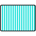 Vertical Stripes - White and Bright Turquoise Fleece Blanket (Large) (One Side)