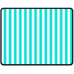 Vertical Stripes - White and Bright Turquoise Double Sided Fleece Blanket (Medium) (Two Sides)