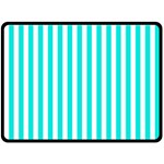 Vertical Stripes - White and Bright Turquoise Double Sided Fleece Blanket (Large) (Two Sides)