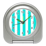 Vertical Stripes - White and Bright Turquoise Desk Alarm Clock