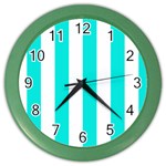 Vertical Stripes - White and Bright Turquoise Color Wall Clock