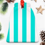 Vertical Stripes - White and Bright Turquoise Ornament (Bell)