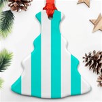 Vertical Stripes - White and Bright Turquoise Christmas Tree Ornament (Two Sides)