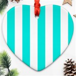 Vertical Stripes - White and Bright Turquoise Heart Ornament (Two Sides)