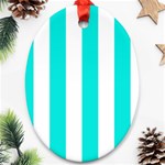 Vertical Stripes - White and Bright Turquoise Ornament (Oval)