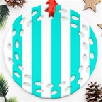 Vertical Stripes - White and Bright Turquoise Ornament (Round Filigree)