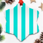 Vertical Stripes - White and Bright Turquoise Ornament (Snowflake)