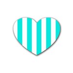 Vertical Stripes - White and Bright Turquoise Heart Coaster (4 pack)