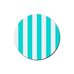 Vertical Stripes - White and Bright Turquoise Rubber Round Coaster (4 pack)