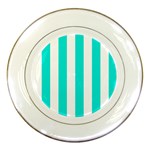 Vertical Stripes - White and Bright Turquoise Porcelain Plate