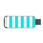 Vertical Stripes - White and Bright Turquoise Portable USB Flash (One Side)
