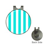 Vertical Stripes - White and Bright Turquoise Golf Ball Marker Hat Clip