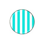 Vertical Stripes - White and Bright Turquoise Hat Clip Ball Marker