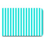 Vertical Stripes - White and Bright Turquoise Large Doormat
