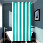 Vertical Stripes - White and Bright Turquoise Shower Curtain 36  x 72  (Stall)