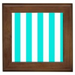 Vertical Stripes - White and Bright Turquoise Framed Tile