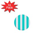 Vertical Stripes - White and Bright Turquoise 1  Mini Button (10 pack)
