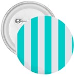 Vertical Stripes - White and Bright Turquoise 3  Button