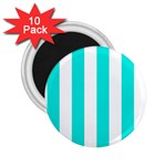 Vertical Stripes - White and Bright Turquoise 2.25  Magnet (10 pack)