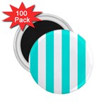 Vertical Stripes - White and Bright Turquoise 2.25  Magnet (100 pack)