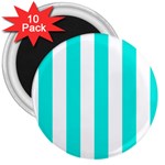 Vertical Stripes - White and Bright Turquoise 3  Magnet (10 pack)