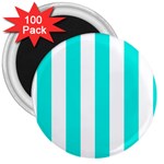 Vertical Stripes - White and Bright Turquoise 3  Magnet (100 pack)