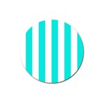 Vertical Stripes - White and Bright Turquoise Magnet 3  (Round)