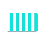 Vertical Stripes - White and Bright Turquoise Magnet (Name Card)