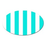 Vertical Stripes - White and Bright Turquoise Magnet (Oval)