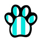 Vertical Stripes - White and Bright Turquoise Magnet (Paw Print)
