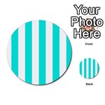 Vertical Stripes - White and Bright Turquoise Multi-purpose Cards (Round)