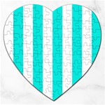Vertical Stripes - White and Bright Turquoise Jigsaw Puzzle (Heart)
