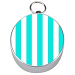 Vertical Stripes - White and Bright Turquoise Silver Compass