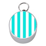 Vertical Stripes - White and Bright Turquoise Silver Compass (Mini)