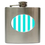 Vertical Stripes - White and Bright Turquoise Hip Flask (6 oz)
