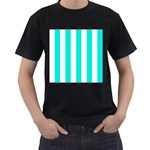 Vertical Stripes - White and Bright Turquoise Men s T-Shirt (Black)