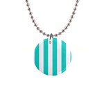 Vertical Stripes - White and Turquoise 1  Button Necklace